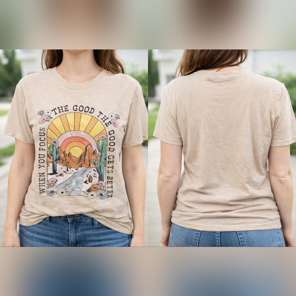 Beige Graphic Tee with Inspirational Design